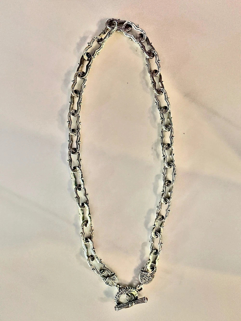 .925 sterling silver Italian etched link toggle necklace